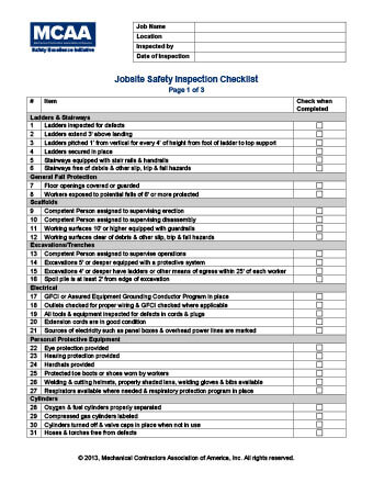 Construction Safety Equipment Checklist